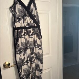 Black and White Leaf Print Jumpsuit